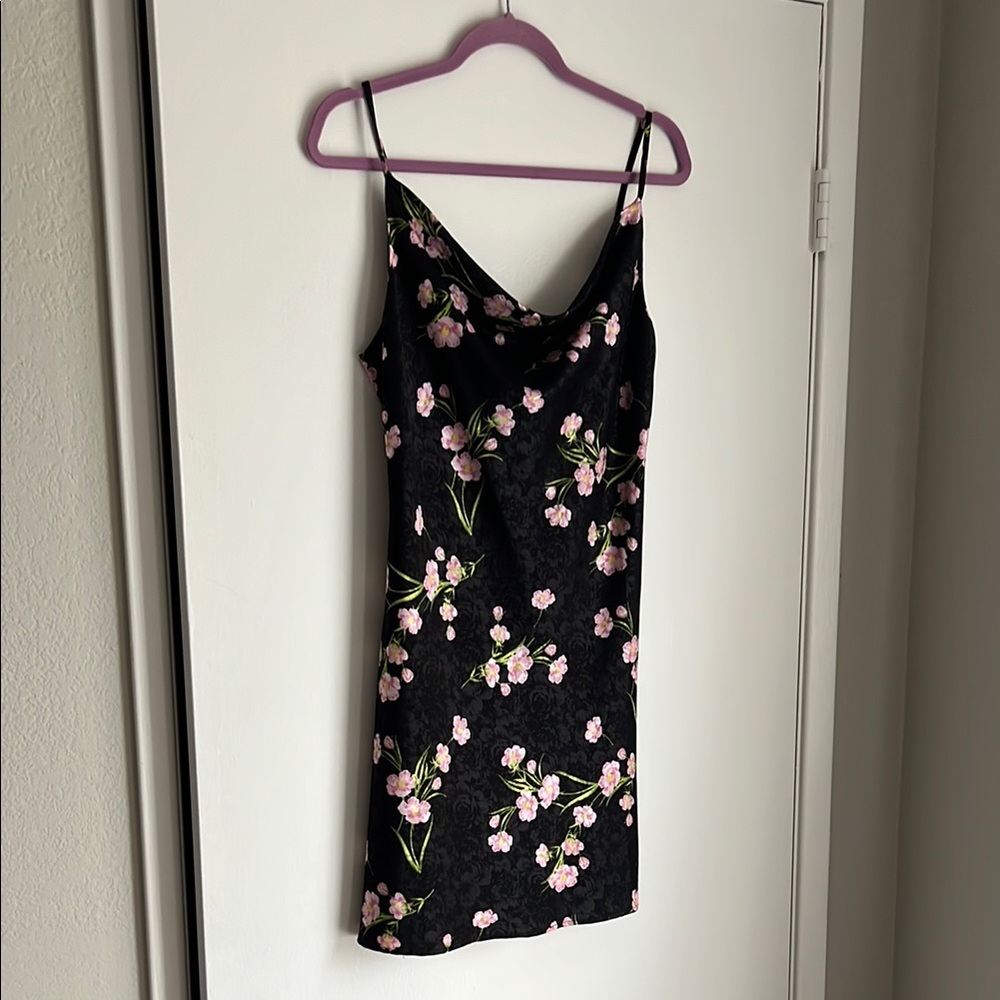Topshop Black Dress with Pink Floral Design